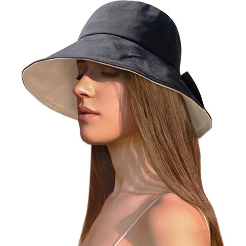 Chapeau De Soleil Pliable Noir Pour Femme, Capeline D'été Anti-Uv, En Coton