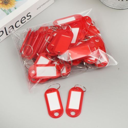 Lot De 50 Porte-Clés Rouges En Plastique, 4,7 X 2 Cm, Avec Étiquette Inscriptible, Pour Bagages, École Et Maison-Générique