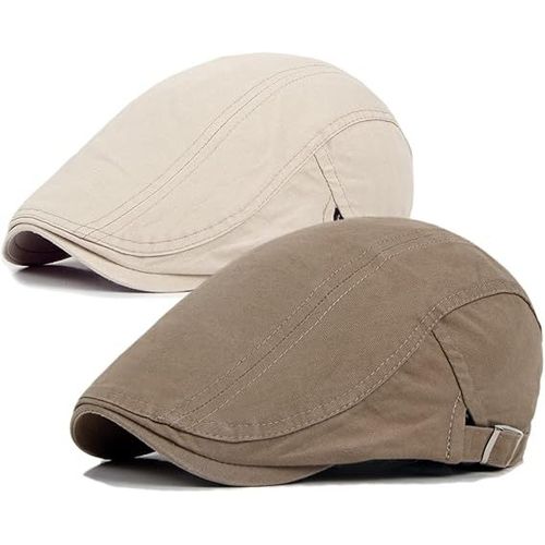 Lot De 2 Casquettes Plates Kaki/Beige Pour Homme, Casquette Plate En Coton, Ajustable Et Respirante, Style Chauffeur De Taxi Irlandais, Chapeau De Chasse Gatsby