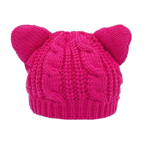 Bonnet Oreilles De Chat - Rose Rouge Mignon Chat Tricoté Bonnet Hiver Tricot Torsadé Bonnet Pour Femmes Filles