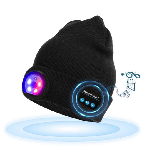 Bonnet Bluetooth Avec Éclairage - Noir, Lampe Frontale Led Rechargeable Par Usb Avec Écouteurs, Haut-Parleurs Et Micro Intégrés, Bonnet Musical Tricoté Pour L'hiver, Cadeau Pour Homme Et Mari