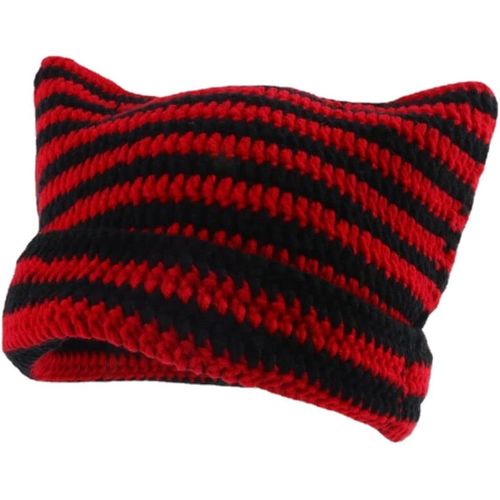 Chapeaux Pour Femmes, Bonnet Chat Vintage Pour Femmes, Chapeau Renard, Accessoires Grunge, Ample Pour Femmes, Noir Et Rouge