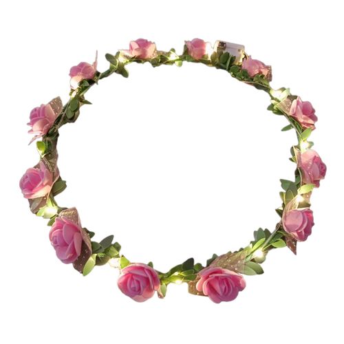 Couronne Lumineuse Romantique À Lumière Led, Bandeau De Fleurs De Roses, Serre-Tête Pour Fête De Mariage, Cadeau D'anniversaire Pour Fille, Guirlande De Cheveux Lumineuse-Rose
