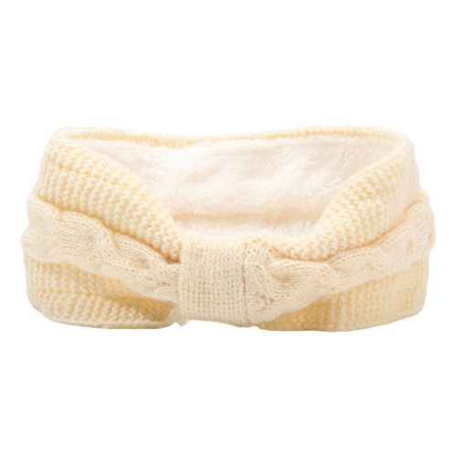 Bandeau Doublé Polaire D'hiver, Couleur Unie, Texture Torsadée, Épais, Chaud, Extensible, Confortable, En Tricot, Chauffe-Oreilles-Beige