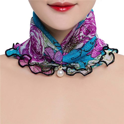 Écharpe Peinture Impression Imitation Perle Durable Bord À Volants Dame Foulard Pour Banquet-4