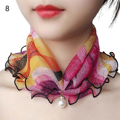 Écharpe Peinture Impression Imitation Perle Durable Bord À Volants Dame Foulard Pour Banquet-8
