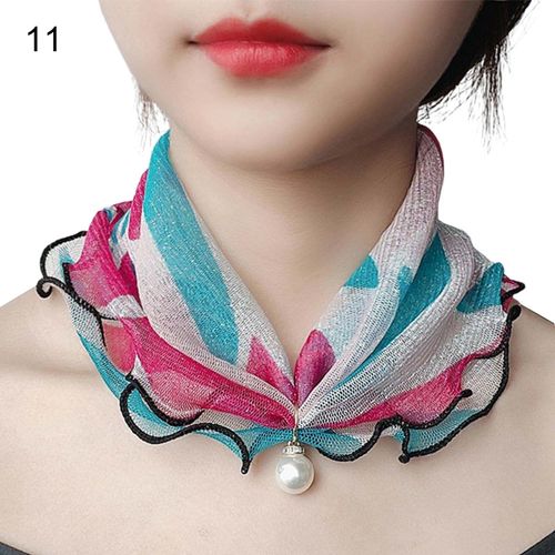 Écharpe Peinture Impression Imitation Perle Durable Bord À Volants Dame Foulard Pour Banquet-11