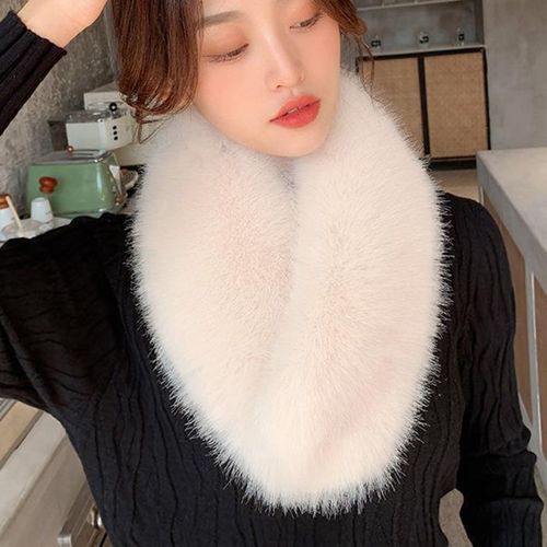 Couleur Unie Large Chaud Pince Boucle Hiver Écharpe Femmes Fausse Fourrure Écharpe Cou Plus Chaud Accessoires De Mode-Beige