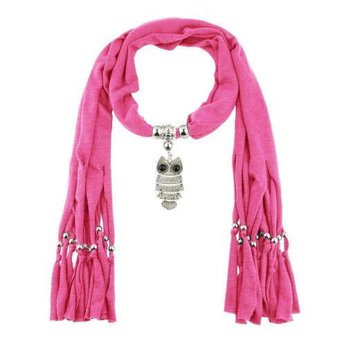 Écharpe Longue À Franges De Couleur Unie Pour Femmes, Pendentif Hibou Rétro, Collier Écharpe, Accessoires De Costume-Rose Rouge