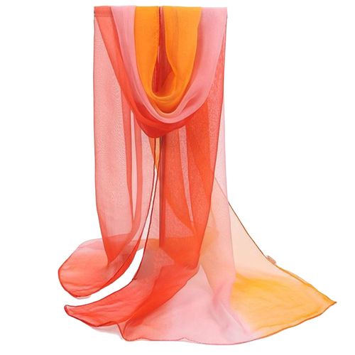 Écharpe Rectangulaire Transparente En Mousseline De Soie, Protection Solaire Ultra-Fine, Châle Long De Couleur Dégradé D'été, Accessoires De Costume-Orange Foncé