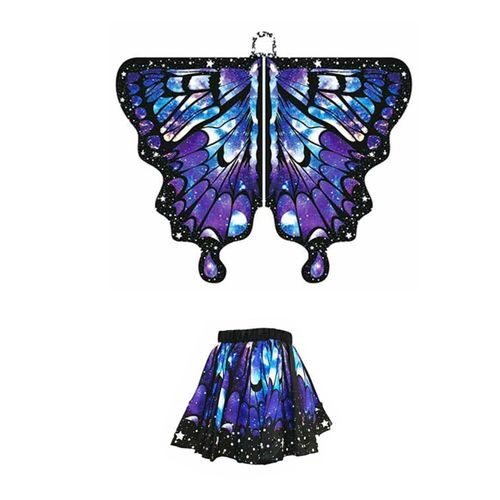 Cape Papillon Pour Enfants, Déguisement D'aile De Fée Colorée Avec Manches Flottantes, Ourlet Superposé, Jupe De Carnaval, Accessoire De Photographie D'halloween, Masque Bandeau-L Blanc Violet 2pcs