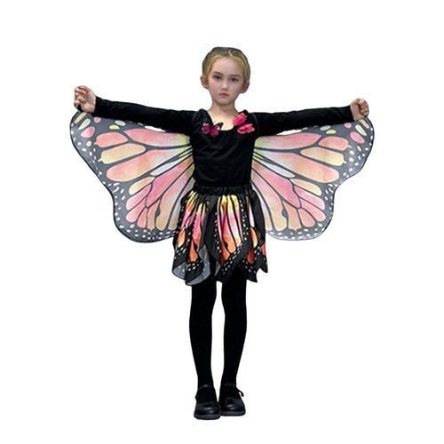Costume Ailes De Papillon Pour Fille, Avec Jupe Tutu, Couleurs Vives, Vêtements Saisonniers Polyvalents, Ensemble De Déguisement De Fée Cosplay De Carnaval, 2 Pièces/Ensemble-M-Orange
