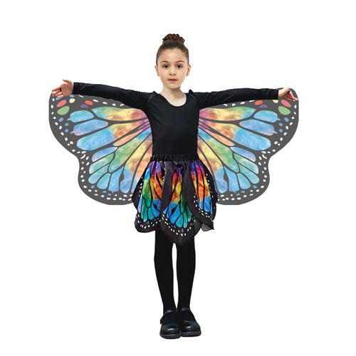 Costume Ailes De Papillon Pour Fille, Avec Jupe Tutu, Couleurs Vives, Vêtements Saisonniers Polyvalents, Ensemble De Déguisement De Fée Cosplay De Carnaval, 2 Pièces/Ensemble-M Bleu