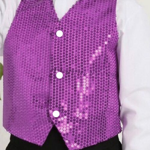 Gilet De Costume À Paillettes Unisexe Coloré Pour Enfants, Gilet À Paillettes Sans Manches Pour Fête-Violet L