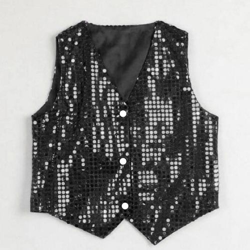 Gilet De Costume À Paillettes Unisexe Coloré Pour Enfants, Gilet À Paillettes Sans Manches Pour Fête-Noir M