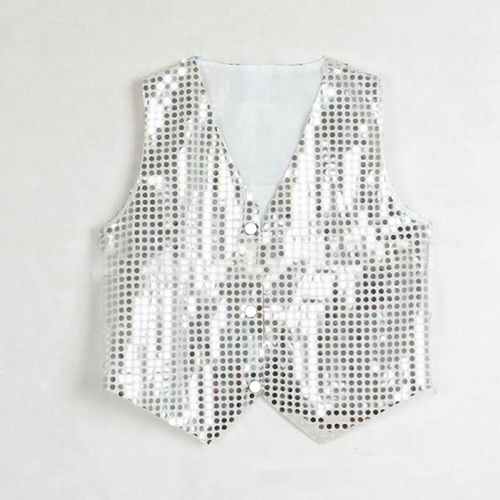 Gilet De Costume À Paillettes Unisexe Coloré Pour Enfants, Gilet À Paillettes Sans Manches Pour Fête-Blanc L
