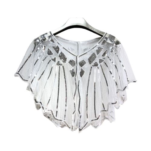 Cape En Dentelle Crochet Pour Femmes, Maille Assortie Avec Tout, Paillettes Perlées, Robe À Clapet, Châle Pour Fête, Été-Blanc Et Argent