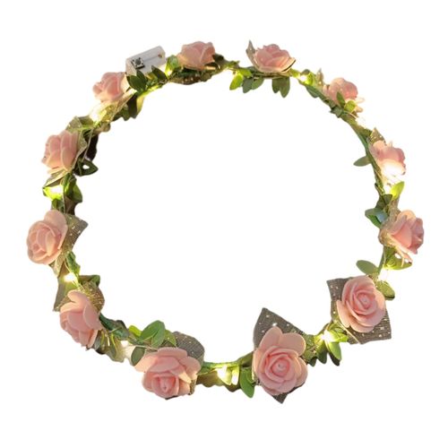 Couronne Lumineuse Romantique À Lumière Led, Bandeau De Fleurs De Roses, Serre-Tête Pour Fête De Mariage, Cadeau D'anniversaire Pour Fille, Guirlande De Cheveux Lumineuse-Rose Clair