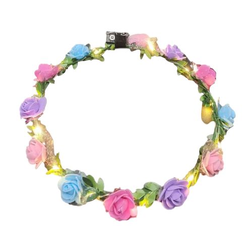 Couronne Lumineuse Romantique À Lumière Led, Bandeau De Fleurs De Roses, Serre-Tête Pour Fête De Mariage, Cadeau D'anniversaire Pour Fille, Guirlande De Cheveux Lumineuse-Multicolore