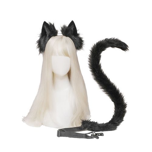 2 Pièces/Ensemble Oreilles De Chat Queue Ensemble Adultes Enfants Chat Oreille Bandeau Réglable Taille Ceinture Chat Queue Accessoires Ensemble Accessoires De Costume-Noir