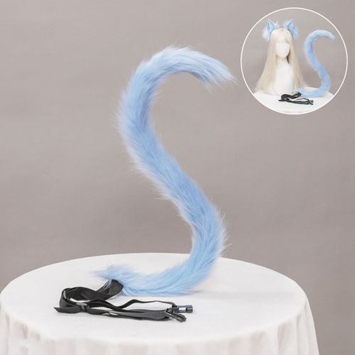 2 Pièces/Ensemble Oreilles De Chat Queue Ensemble Adultes Enfants Chat Oreille Bandeau Réglable Taille Ceinture Chat Queue Accessoires Ensemble Accessoires De Costume-Bleu Clair