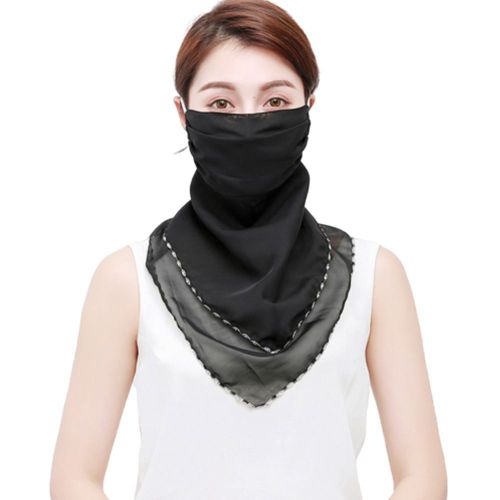 Voile En Mousseline De Soie Respirant Pour Femmes, Imprimé Floral, Résistant Au Soleil, Châle, Écharpe, Couvre-Visage-Noir..