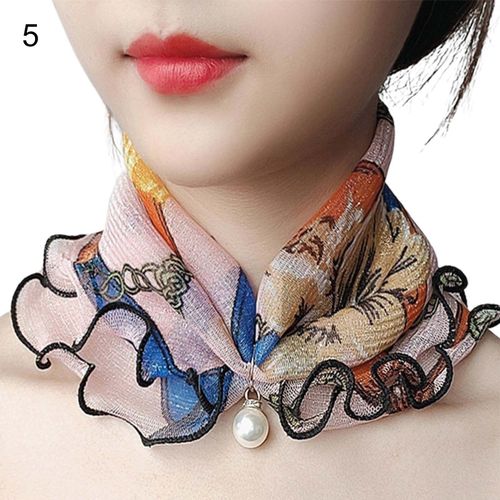 Écharpe Peinture Impression Imitation Perle Durable Bord À Volants Dame Foulard Pour Banquet-5