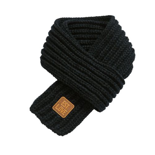 Écharpe Extensible De Style Coréen Pour Enfants, Écharpe Tricotée De Couleur Pure Pour L'automne Et L'hiver, Pour L'extérieur-Noir