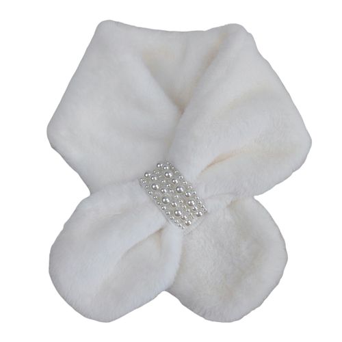 Écharpe Croisée En Fausse Perle Avec Boucle En Fausse Fourrure De Lapin Peluche Douce Résistante Au Froid Couleur Unie Automne Hiver Pour Femme Cache-Cou Pour L'extérieur-Blanc