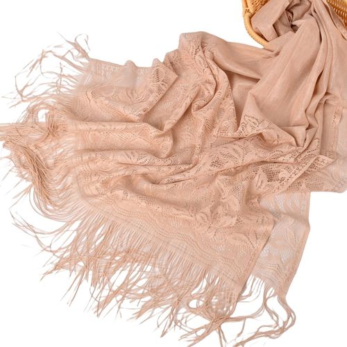 Châle D'été En Maille Transparente Pour Femmes, Pompon Fin, Couleur Unie, Dentelle Décorative Douce, Accessoire De Vêtements Malaisiens Pour Femmes-Beige