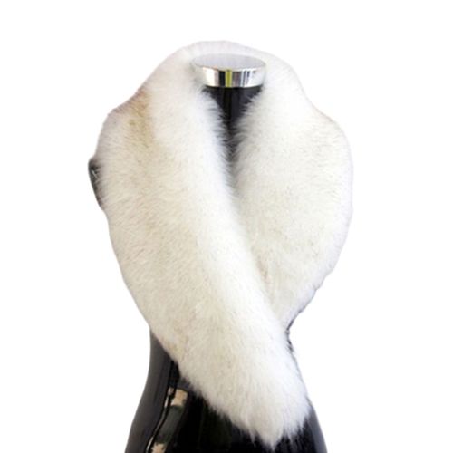 Écharpe D'hiver Confortable En Fausse Fourrure Pour Femme, Couleur Unie, Douce, Légère, Épaisse, Chaude, Décorative, Col Châle-Blanc