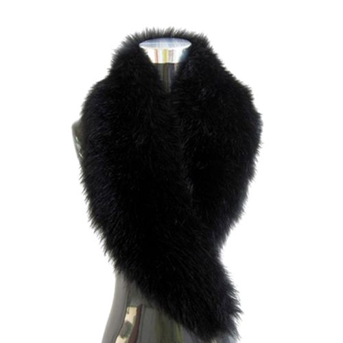 Écharpe D'hiver Confortable En Fausse Fourrure Pour Femme, Couleur Unie, Douce, Légère, Épaisse, Chaude, Décorative, Col Châle-Noir