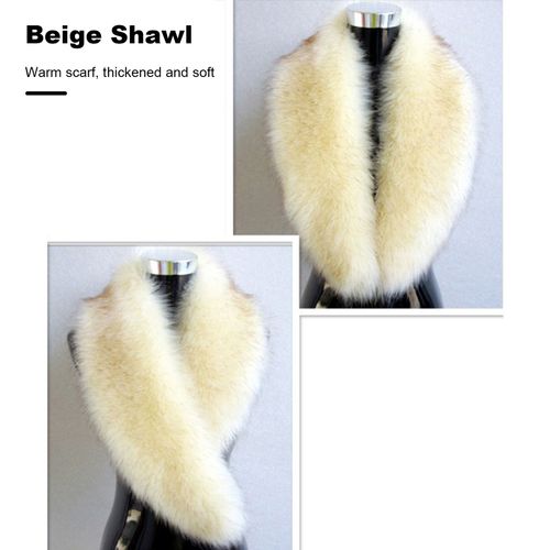 Écharpe D'hiver Confortable En Fausse Fourrure Pour Femme, Couleur Unie, Douce, Légère, Épaisse, Chaude, Décorative, Col Châle-Beige