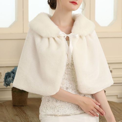 Hiver Femmes Châle Fourrure Épaisse Imitation Cachemire Couleur Unie À Lacets Résistant Au Froid Protection Des Épaules Chaud Mariage Bal Épaule Wrap Poncho