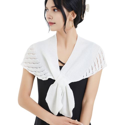 Châle Ajouré En Tricot Pour Femmes, Confortable Et Chaud, Couleur Unie, À Lacets, Léger, Chauffe-Épaules, Accessoires De Costume-Blanc