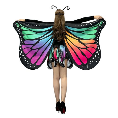 Cape Papillon Pour Femmes, Châle À Motif Papillon Imprimé Numérique 3d Avec Jupe, Ailes De Papillon Confortables, Châle Pour Fêtes D'halloween-L Multicolore