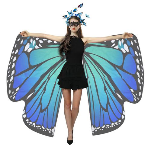 Costume Papillon Pour Femmes Et Filles, Ensemble D'ailes, Cape, Bandeau, Couverture En Dentelle, Accessoires De Fête De Carnaval, 3 Pièces/Ensemble-Bleu