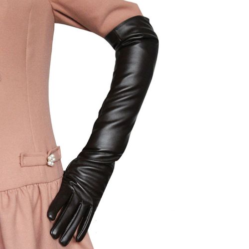Gants Coupe-Vent À Doigts Complets En Faux Cuir, Gants À Bras Longs Pour Le Shopping-M Noir