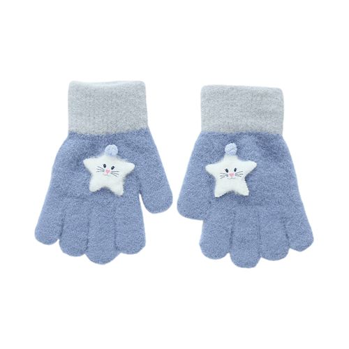 Gants Pour Enfants De 6 À 13 Ans, 1 Paire, Étoile À Cinq Branches, Couleur Contrastée, Manchette Côtelée, Gants En Tricot Pour L'extérieur, Automne Et Hiver-Bleu Foncé