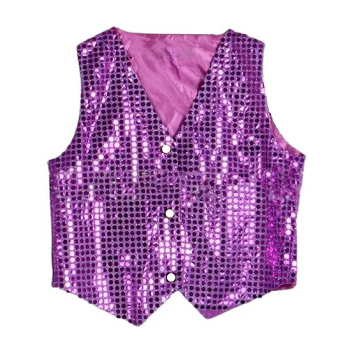 Gilet De Costume À Paillettes Unisexe Coloré Pour Enfants, Gilet À Paillettes Sans Manches Pour Fête-Violet 2xl