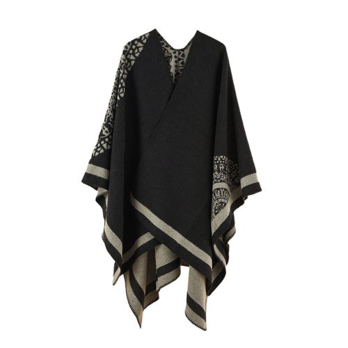 Manteau Poncho Épais En Patchwork Imitation Cachemire Pour Femme, Manteau Cape Doux Au Toucher Pour Temps Froid-Kaki