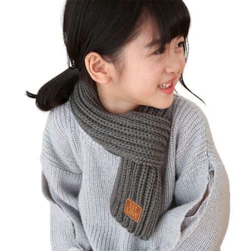 Écharpe Extensible De Style Coréen Pour Enfants, Écharpe Tricotée De Couleur Pure Pour L'automne Et L'hiver, Pour L'extérieur-Gris