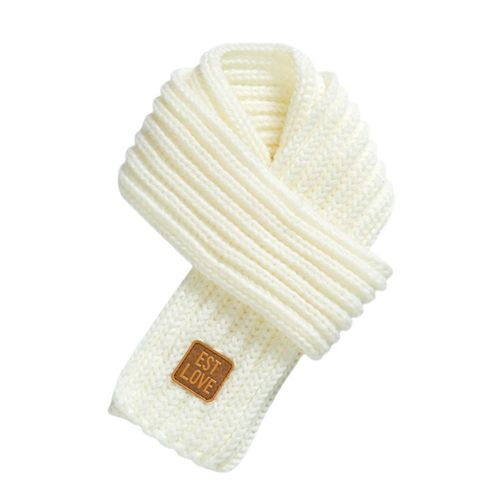Écharpe Extensible De Style Coréen Pour Enfants, Écharpe Tricotée De Couleur Pure Pour L'automne Et L'hiver, Pour L'extérieur-Blanc
