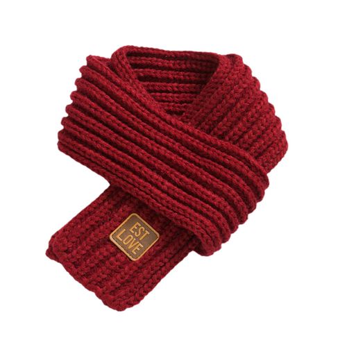 Écharpe Extensible De Style Coréen Pour Enfants, Écharpe Tricotée De Couleur Pure Pour L'automne Et L'hiver, Pour L'extérieur-Vin Rouge