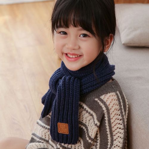 Écharpe Extensible De Style Coréen Pour Enfants, Écharpe Tricotée De Couleur Pure Pour L'automne Et L'hiver, Pour L'extérieur-Bleu Marine