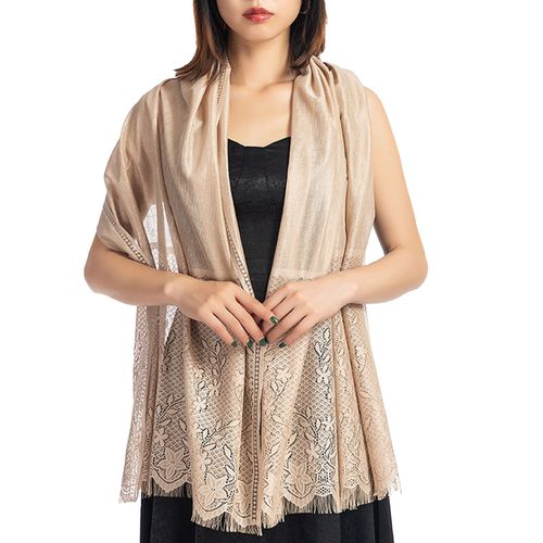 Écharpe Douce Pour Femme, Douce Au Toucher, Élégante, Polyvalente, À Porter Au Quotidien, En Dentelle De Polyester, Petit Pompon, Châle, Accessoires Féminins-Champagne