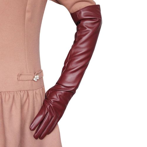 Gants Coupe-Vent À Doigts Complets En Faux Cuir, Gants À Bras Longs Pour Le Shopping-L Rouge Violacé^