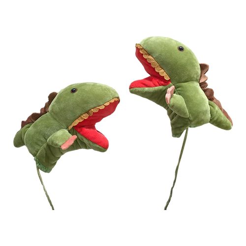 Gants À Main De Dinosaure, 1 Paire, Tissu Réaliste De Dessin Animé, Bouche Mobile Ouverte, Jouets De Marionnettes Pour Enfants-Vert
