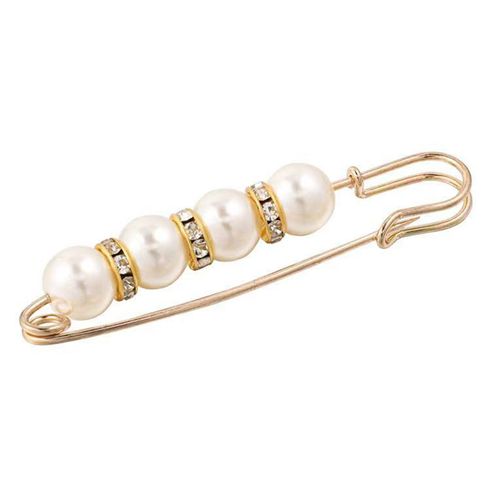 Broche En Strass Brillants Pour Écharpe, En Alliage De Taille Réglable, Fausses Perles, Broche De Manteau Pour Écharpe-Blanc