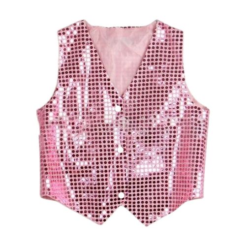 Gilet De Costume À Paillettes Unisexe Coloré Pour Enfants, Gilet À Paillettes Sans Manches Pour Fête-Rose 2xl